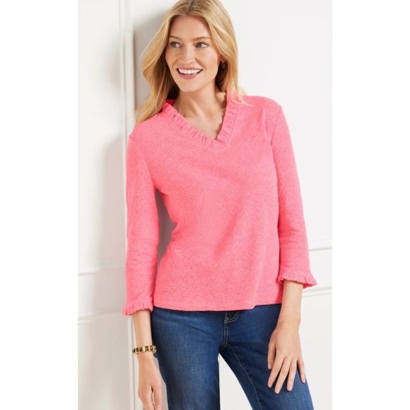 Talbots Pointelle V-Neck Pullover in Light Azalea Heather Size 1X NWT MSRP $85 - Picture 4 of 8